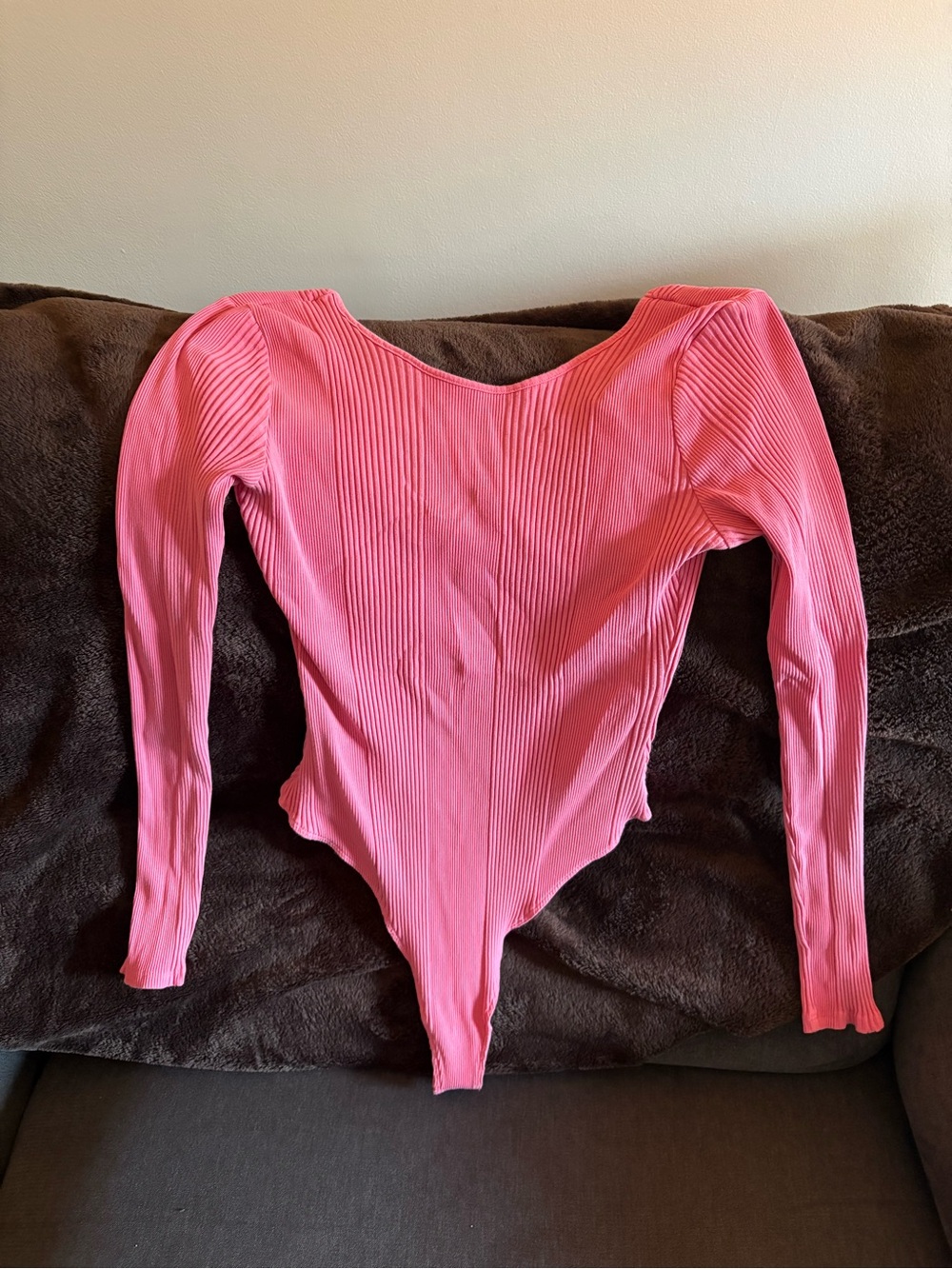 American Eagle Outfitters Ribbed Pink Long-Sleeve bodysuit
